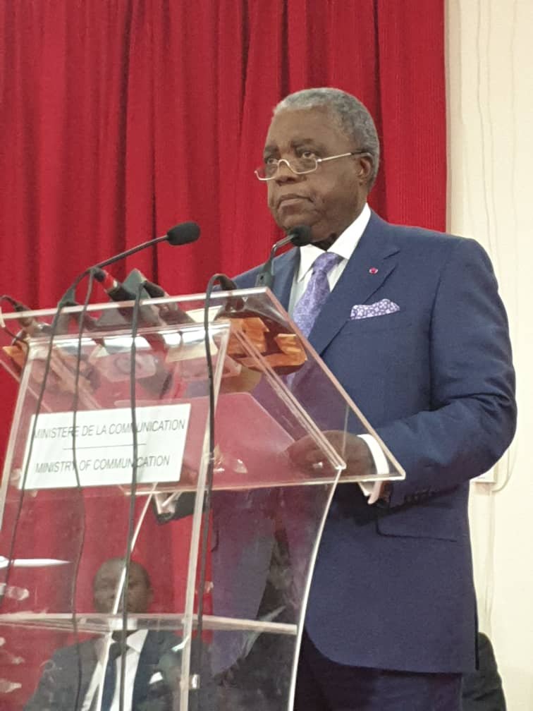 Emmanuel Rene Sadi, Cameroon Communication Minister speaking at a press conference in Yaounde in February. He had not responded to our questions