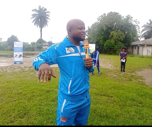 LOYOC's Christian Achaleke giving opening remarks at launching ceremony of Na we-we football jamboree