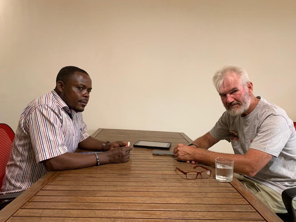 Guy Deacon with NewsWatch’s Ndi Eugene Ndi during interview in Yaounde