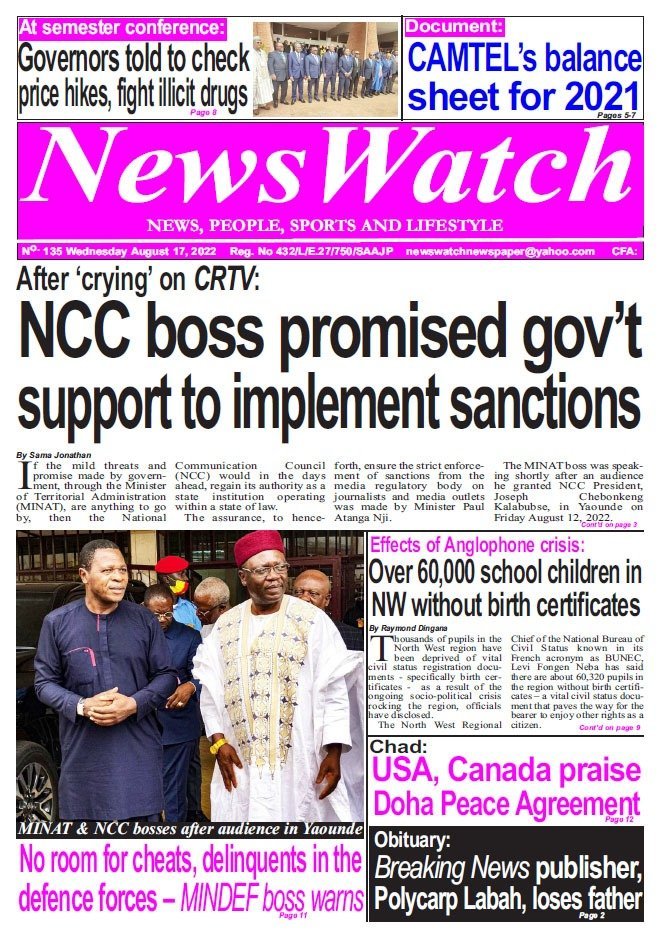 NewsWatch newspaper of Wednesday August 17 2022, happy reading.